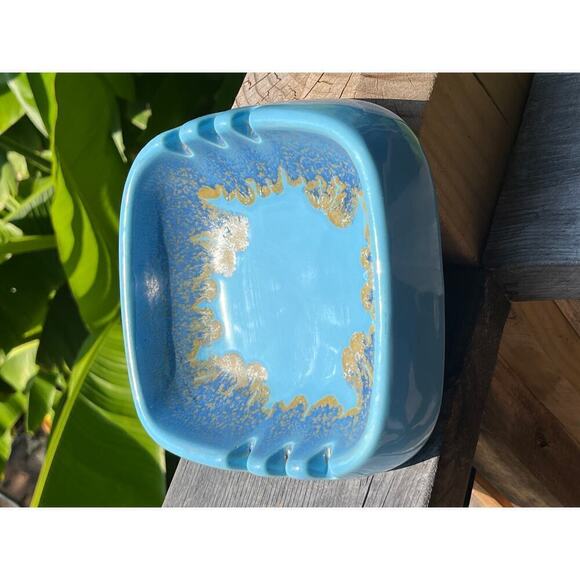 Vintage Ceramic Pottery Square Ashtray. USA 3580. Blue.Gold. Smoker. Bar Decor - Picture 6 of 7